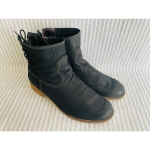 Josef Seibel Sienna Black Leather Lace Back Ankle Boot Women Size EU 42, US 11